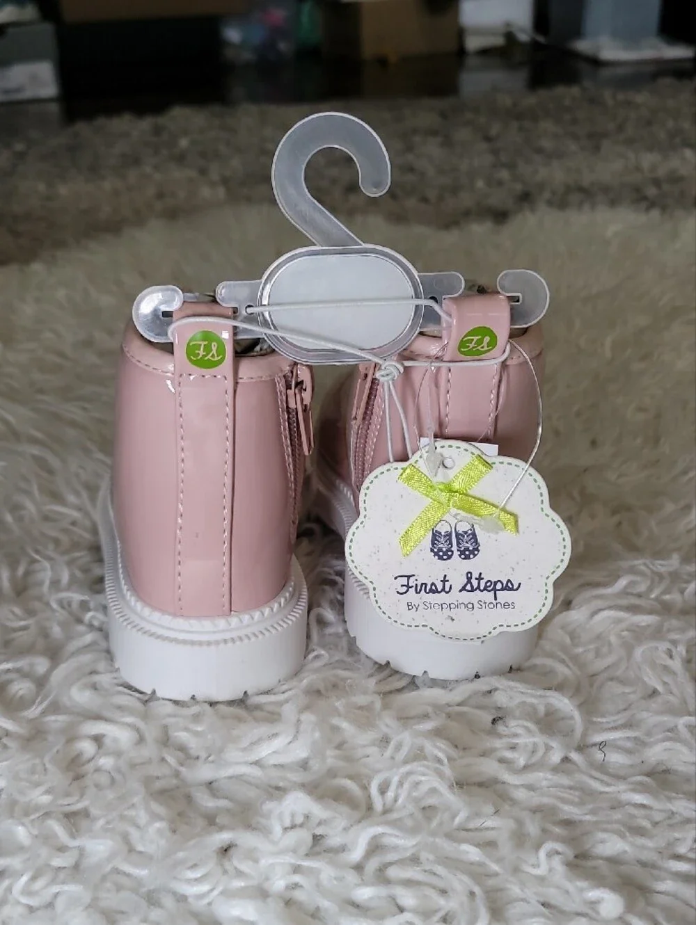 First Steps Pink Patent Toddler Boots with Side Zip